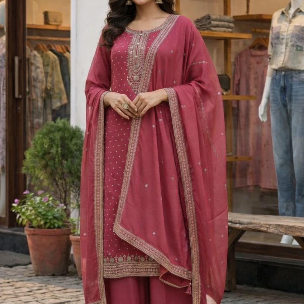 Festive Embroidered Kurta Palazzo Set