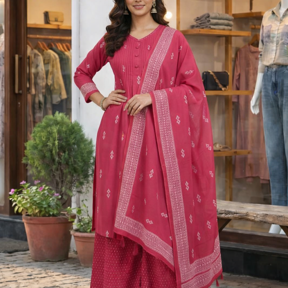 Rosy Bloom Kurta Palazzo Set