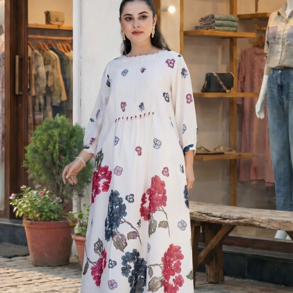 Ivory Floral Printed Cotton Cord Set