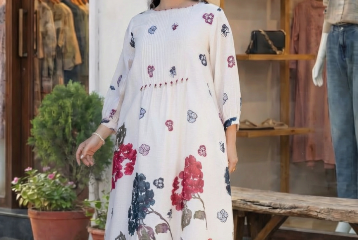 Ivory Floral Printed Cotton Cord Set