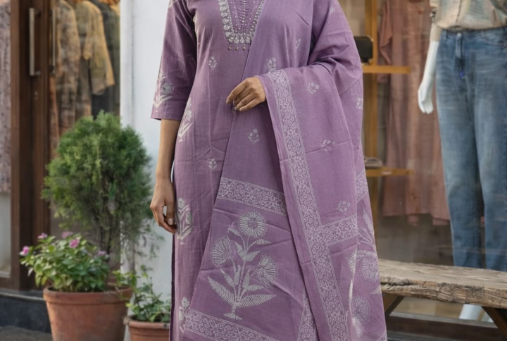 Lavender Bloom Cotton Kurta Pant Set
