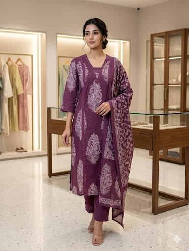 Reewaz Ethnic Purple Kurta Palazzo Dupatta Set